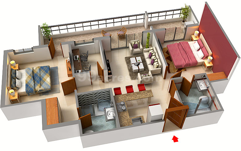 2BHK 1193 Plan