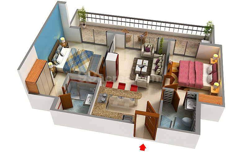 2BHK 1193 Plan