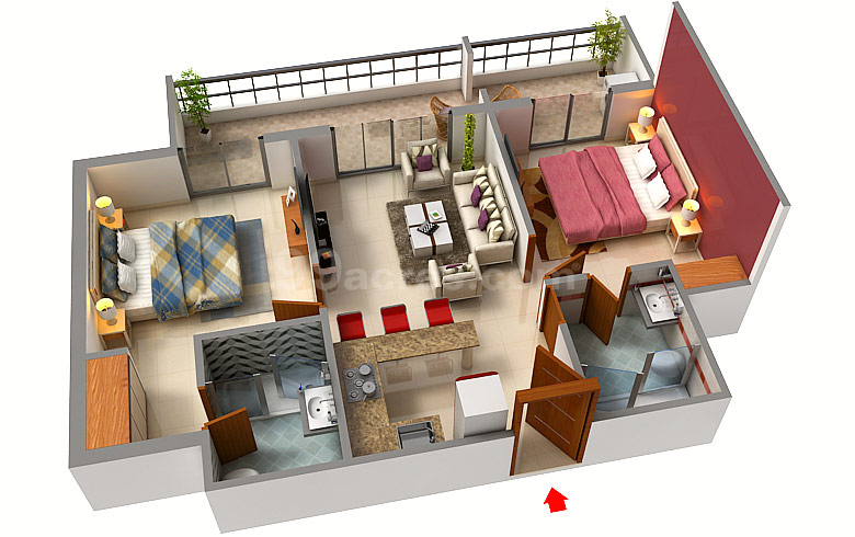 2BHK 1193 Plan